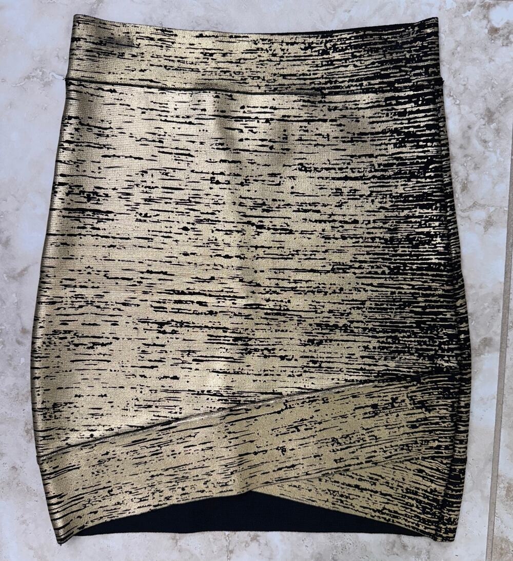 BCBG Maxazria XS gold combo criss cross front Silvie bondage skirt